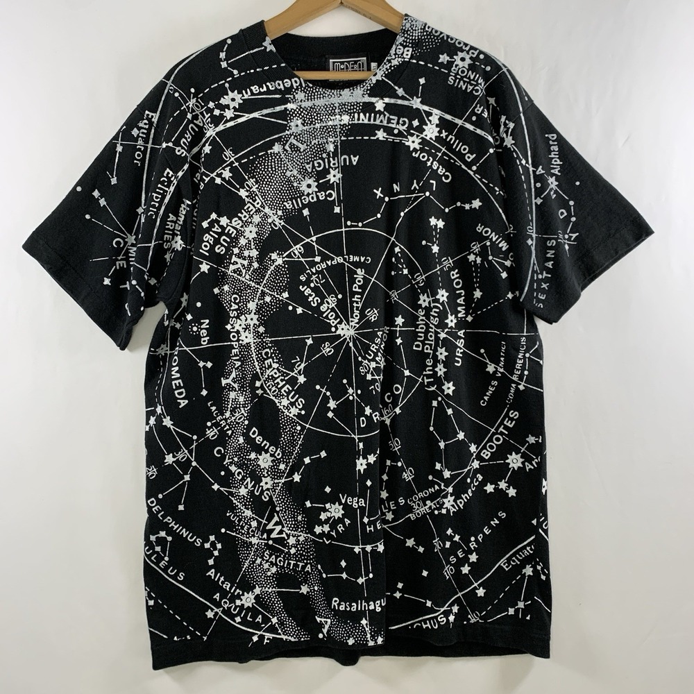 VTG Mens Celestial Stars Chart T-Shirt XL Astronomy Zodiac AOP Science USA Made